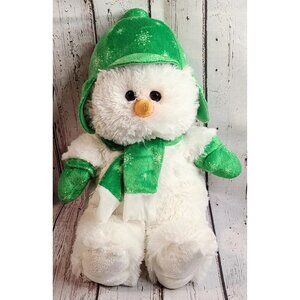 14" Kellytoy White Snowman Plush Green Scarf Snowflake Winter Carrot Nose Xmas